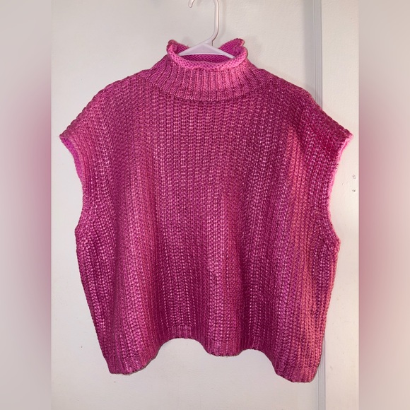 SHE + SKY Metallic Foil Shiny Sweater Vest Top in Magenta Hot Pink – Size Large - Picture 2 of 15